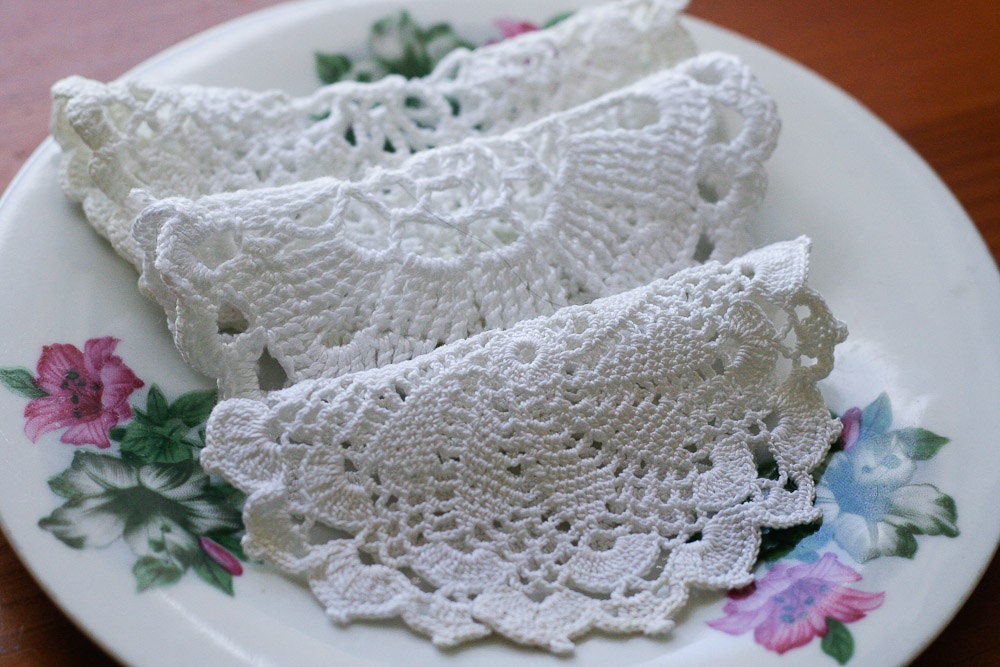 Three French Vintage White Crochet Doilies