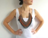 Fringe Necklace in Lion Brown, Orange, Green colors with Brass Chain - FunFatale