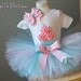 Baby Girl's First Birthday Outfit - Cupcake Onesie, Tutu and Matching Headband - Tiffany Blue and Baby Pink