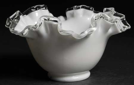 White Glass Bowl Collectible Fenton Crystal Silver Crest 6 Inch Round Double Crimped Bowl