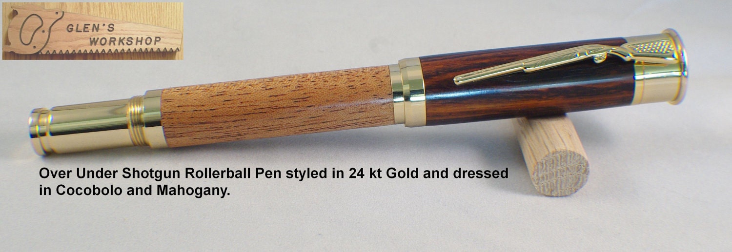 Handmade Bullet Pen Shotgun Rifle Cocobolo and Mahogany