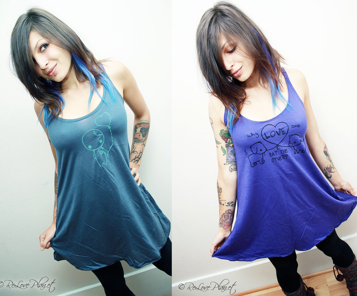 CUSTOM Tunic Dress - CHOOSE Your Print - Organic Eco Vegan Veg Tank or Racer Back Shirt - ReLove Plan.et - S-L