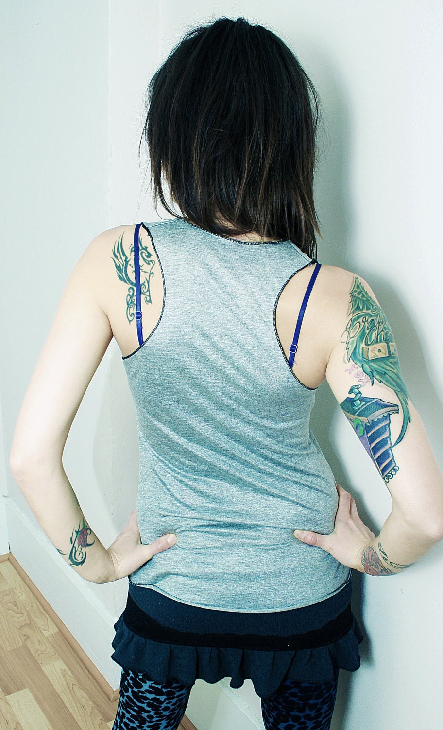 LAST OnE - TATTOO your SouL - Octopus Swallow Nautical Star Racer Back Tank - Organic Eco Tee Top Shirt - ReLove Plan.et - M