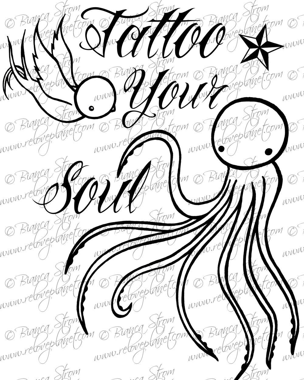 LAST OnE - TATTOO your SouL - Octopus Swallow Nautical Star Racer Back Tank - Organic Eco Tee Top Shirt - ReLove Plan.et - M