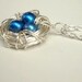 Blue Birdnest Necklace - Wire Nest - Blue Freshwater Pearl Nest