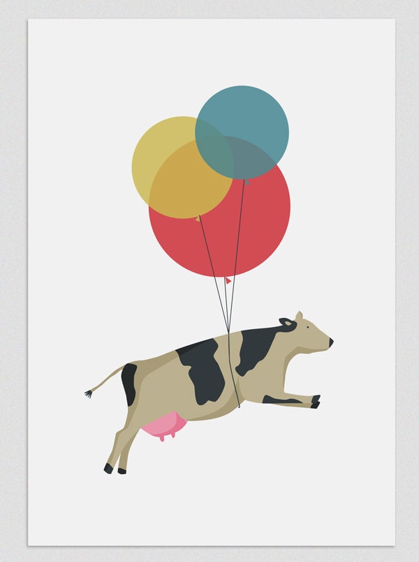 Illustration. Flying cow