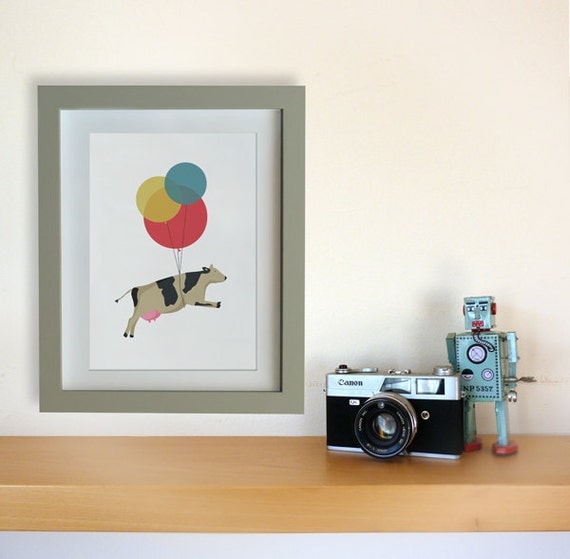 Illustration. Flying cow