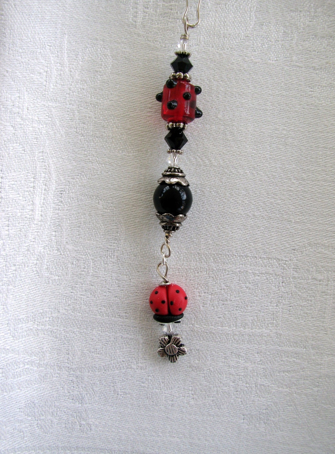Red and Black Zipper Pull with the Cutest Little Ladybug You Have Ever Seen-Purse Pull- Cell Phone or Ipad Charm