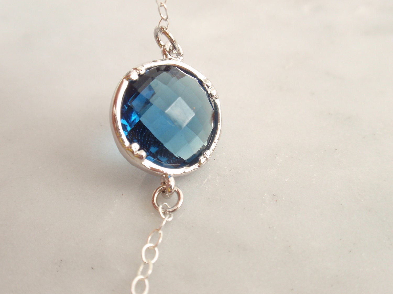 Royal blue bezel Sterling silver necklace-simple everyday jewelry