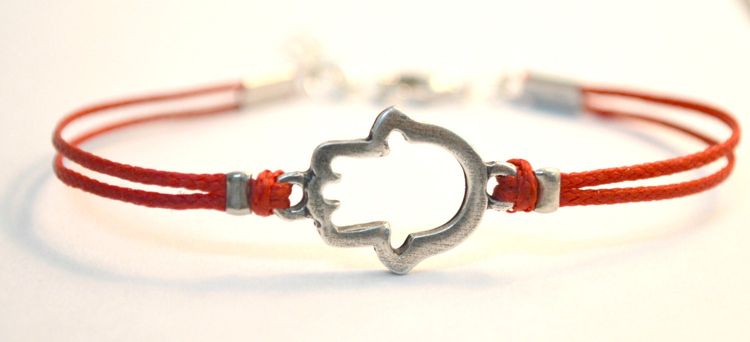 Red Hamsa Bracelet, cord bracelet with a silver Hamsa charm, Judaica bracelet, protection bracelet from evil eye, lucky charm, gift