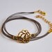 Wrapped bracelet, cord wrap bracelet with gold rose charm, brown string bracelet, elegant women's bracelet, gift for her, minimalist jewelry