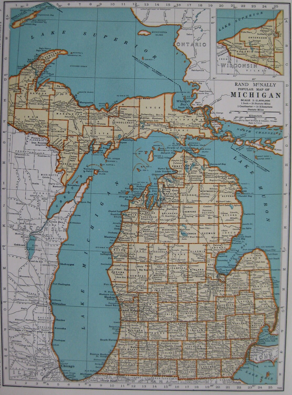 1940 Vintage Michigan Mi Map Antique 1940s Map Beautiful 1940 Vintage Michigan Mi Map Antique 1940s Map Beautiful