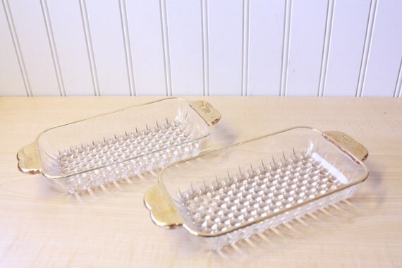 Vintage Clear Glass Hobnail Relish/Butter Dishes by TheGlassLily
