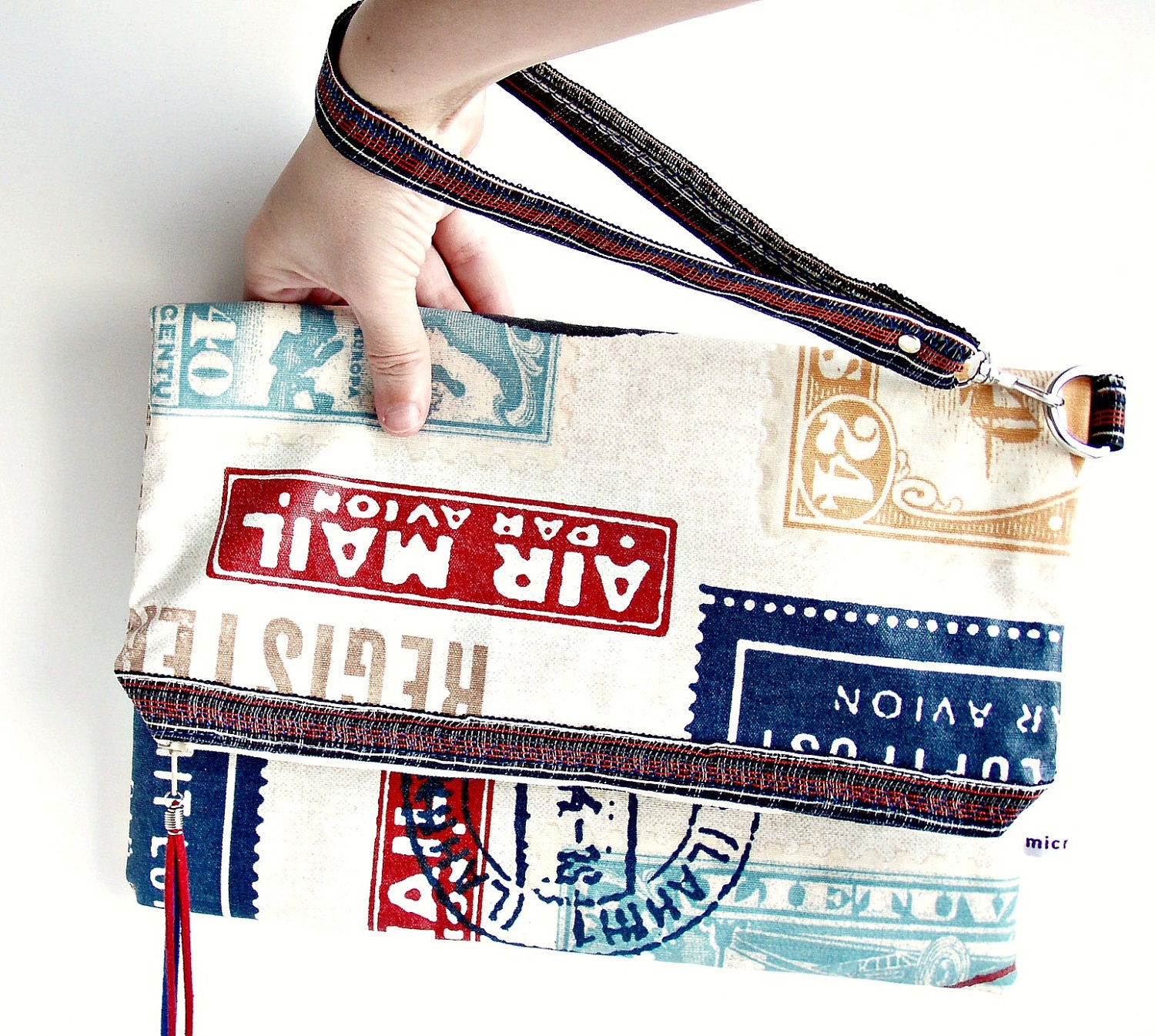 Stamp Marks Zipper Pouch, Airmail Stamps Pouch, Laminated Pouch