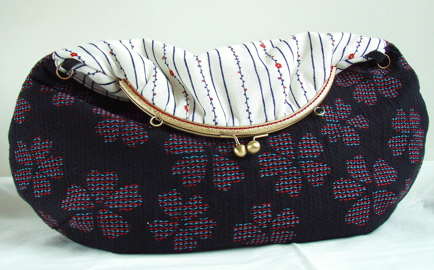 Sashiko Large Bag, Cherry Bag, Blue Bag