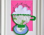 SOLD, similar can be ordered - Kitchen Dining room art - Tea in floral appliqué