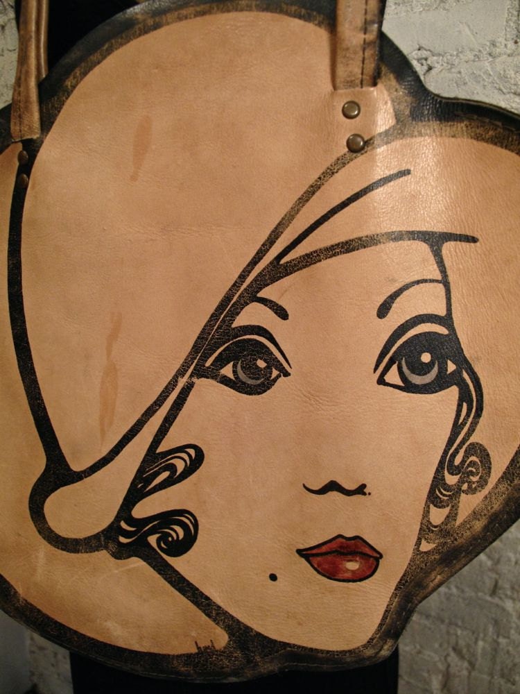 60s Mod Lady's Face Leather Bag - Rare and Collectible Novelty Purse