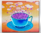 Original painting on canvas - Texture colorful surrealism modern orange purple blue neon colors art - Bright kitchen House decor