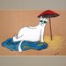 Original white cat painting. Cat drawing. Cat illustration. Animal illustration. Original painting.Cat and fish. Kitty. Nursery.Home decor