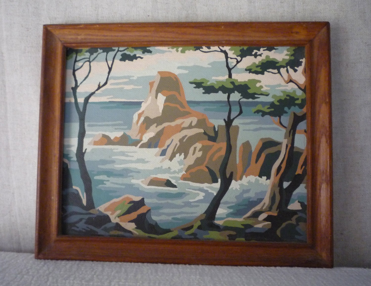 Framed landscape painting - Paint By Number, Midcentury Winter Scene,Sea "Early Autumn"