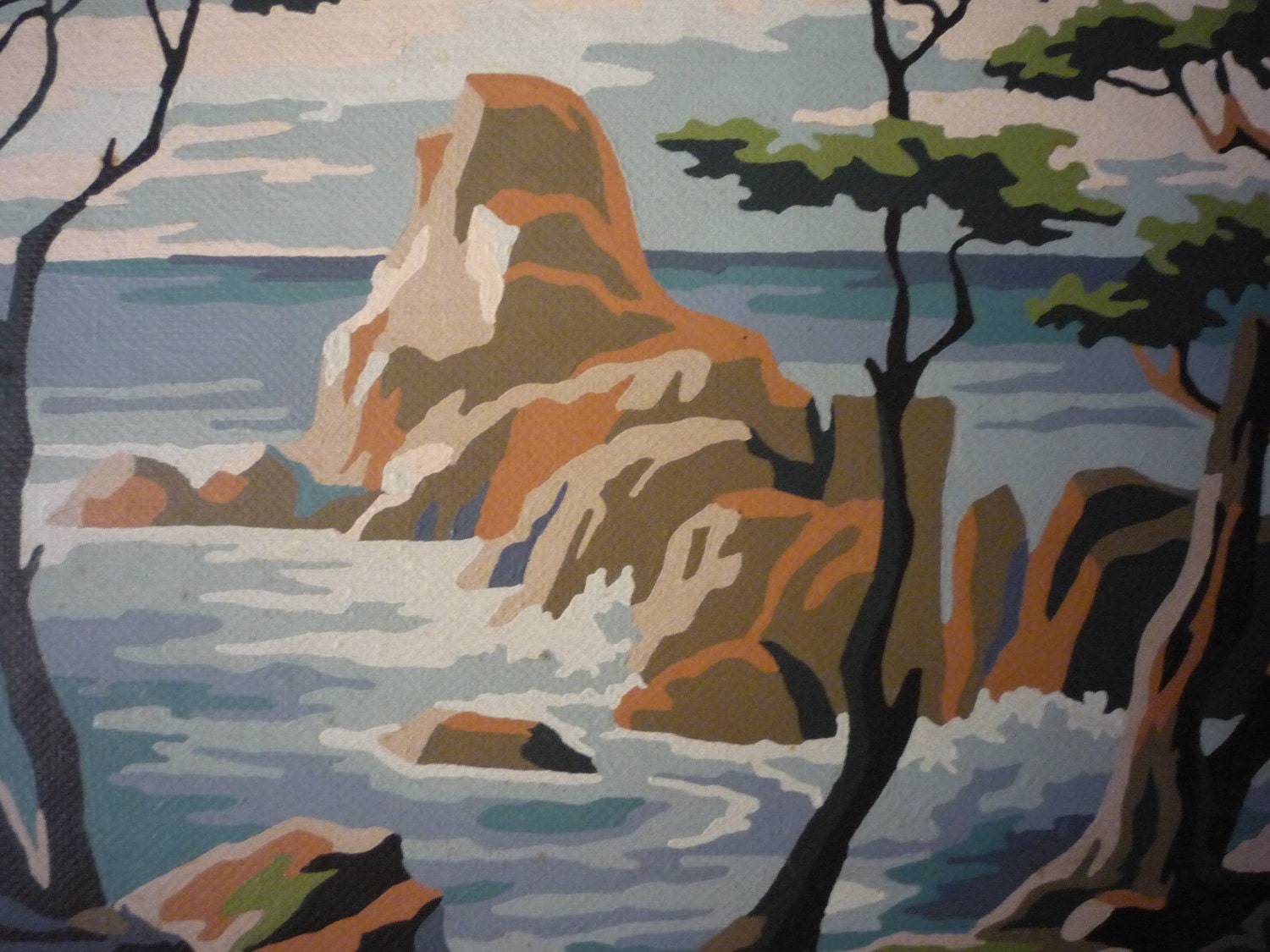 Framed landscape painting - Paint By Number, Midcentury Winter Scene,Sea "Early Autumn"