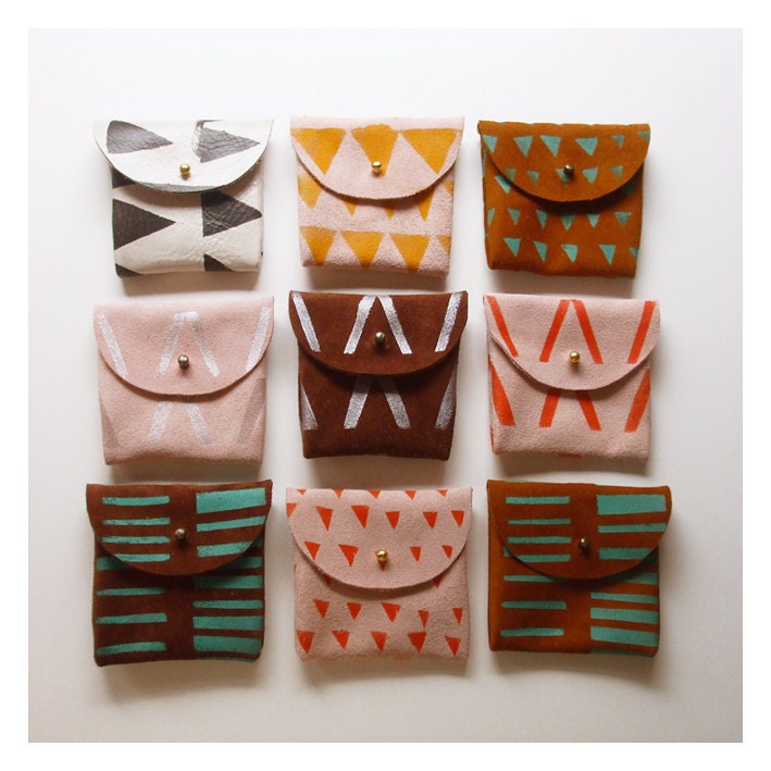 COIN PURSE // toffee suede with mint green print