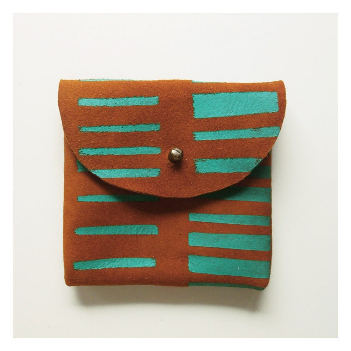 COIN PURSE // toffee suede with mint green print