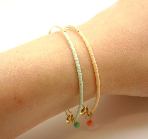 Pastel Mint Beaded Bracelet w/ Tiny Gold Bar - Friendship Bracelet