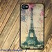 iphone 4 or iphone 4s case with Eiffel Tower and vintage Pink background