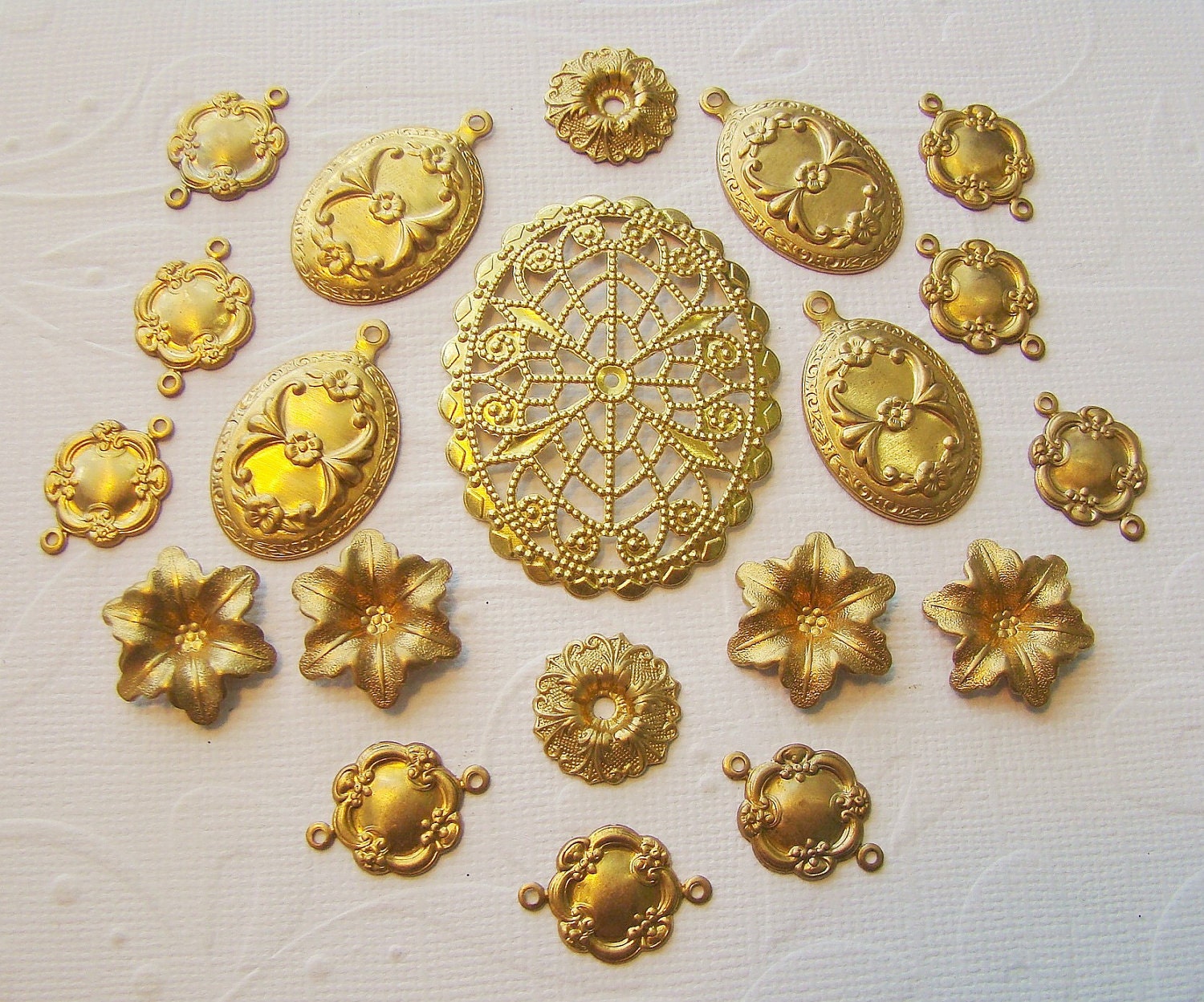 Victorian Style Raw Brass Floral Stampings & Filigree Mix Assortment (20 pieces)