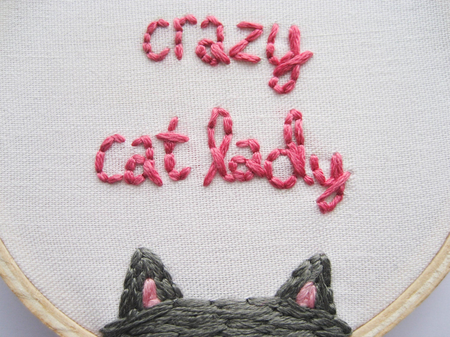 Crazy Cat Lady Embroidery Hoop - Fun Cute Gray Kitty Animal Lover Home Decor or Christmas Ornament