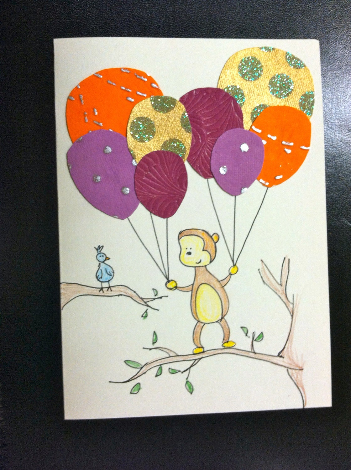 Items similar to Monkey holding balloons on Etsy