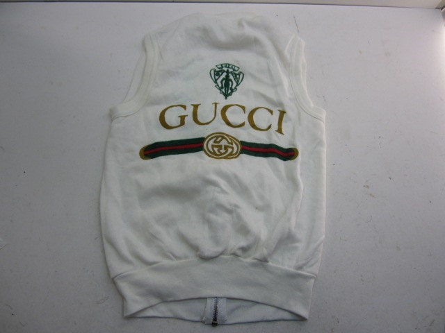 Vintage SMALL gucci t shirt zip up vest white 80's
