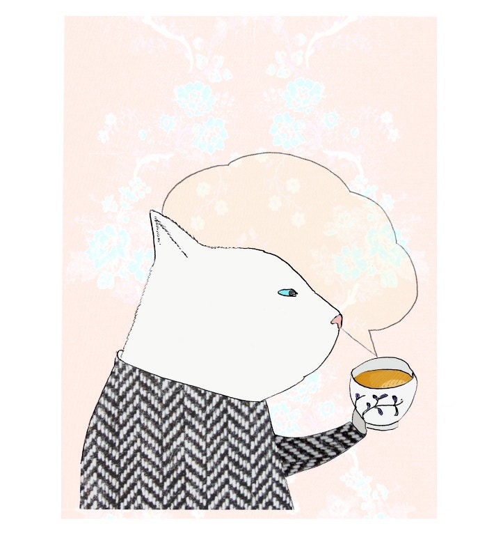 Pink tea - cat print