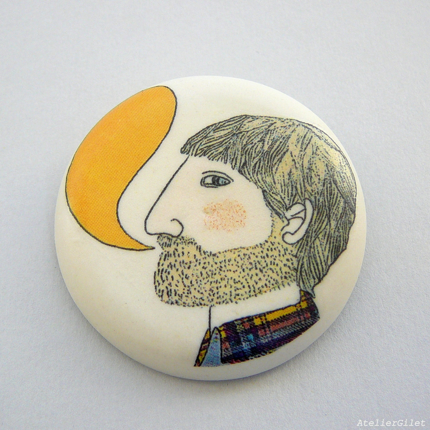 Bearded man brooch by AtelierGilet. "Blabla in mustard" - LARGE