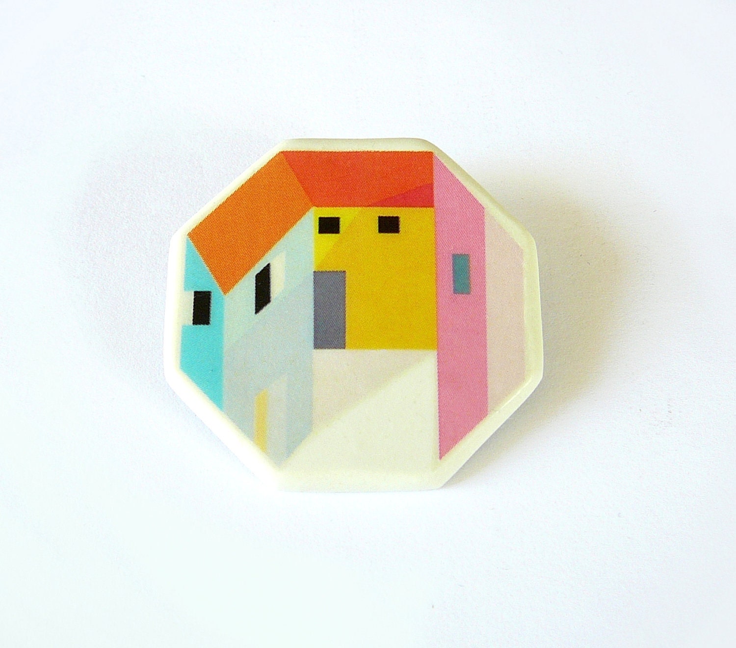 RESERVED for JANE Octagonal city brooch geometric porcelain jewelry by AtelierGilet -Mini City n. 1