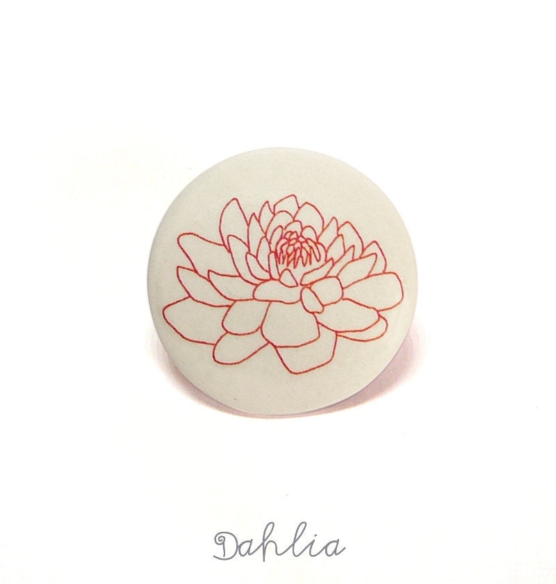 Red flower brooch floral ceramic jewelry by AtelierGilet - Dahlia red