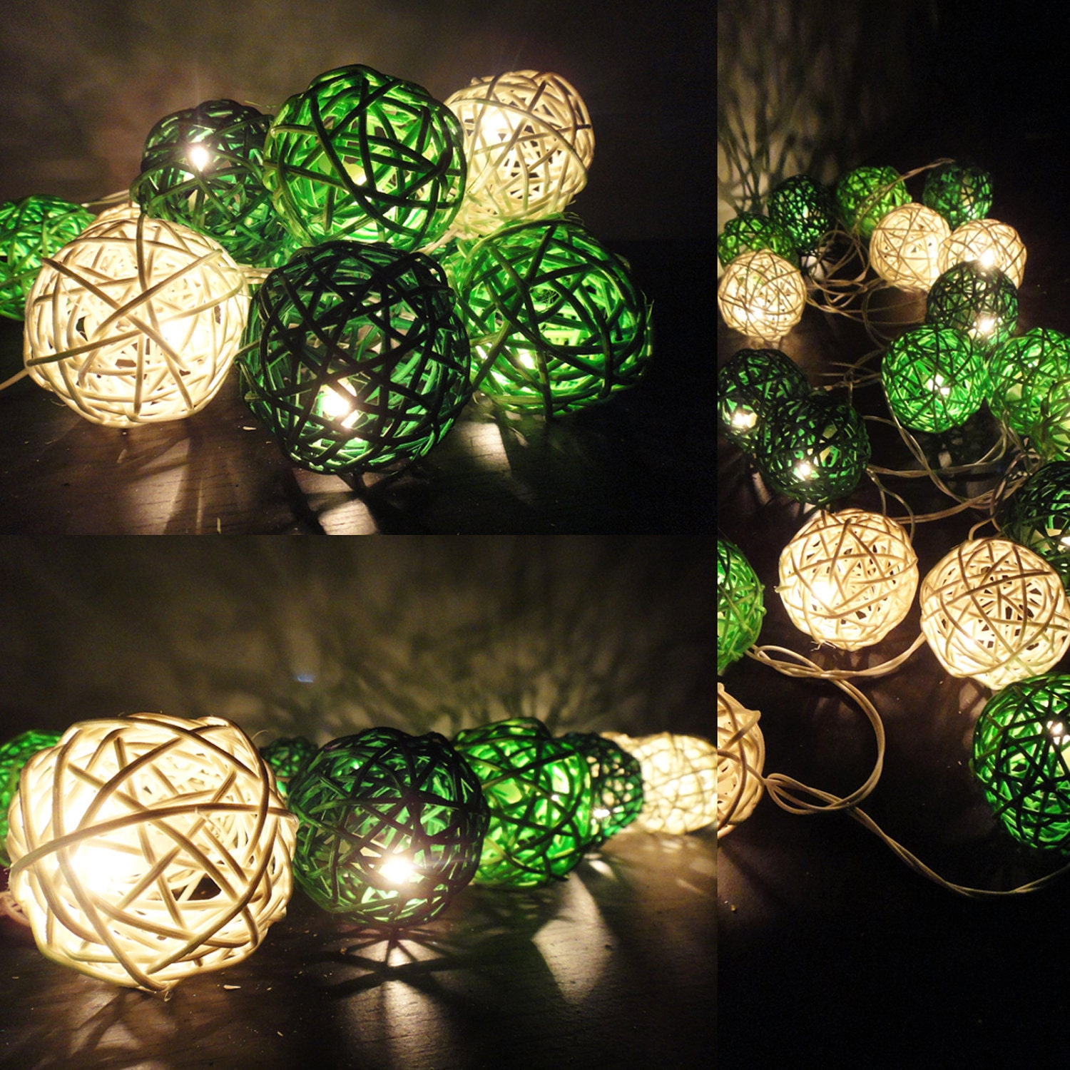 20 Mixed Green Tone Handmade Rattan Balls Fairy String Lights Party Wedding Patio