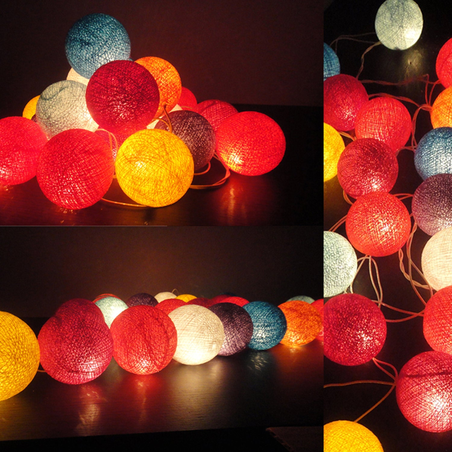 20 Mixed Mix Tone Handmade Cotton Balls Fairy String Lights Party Patio Wedding Floor Table or Hanging Gift Home Decoration