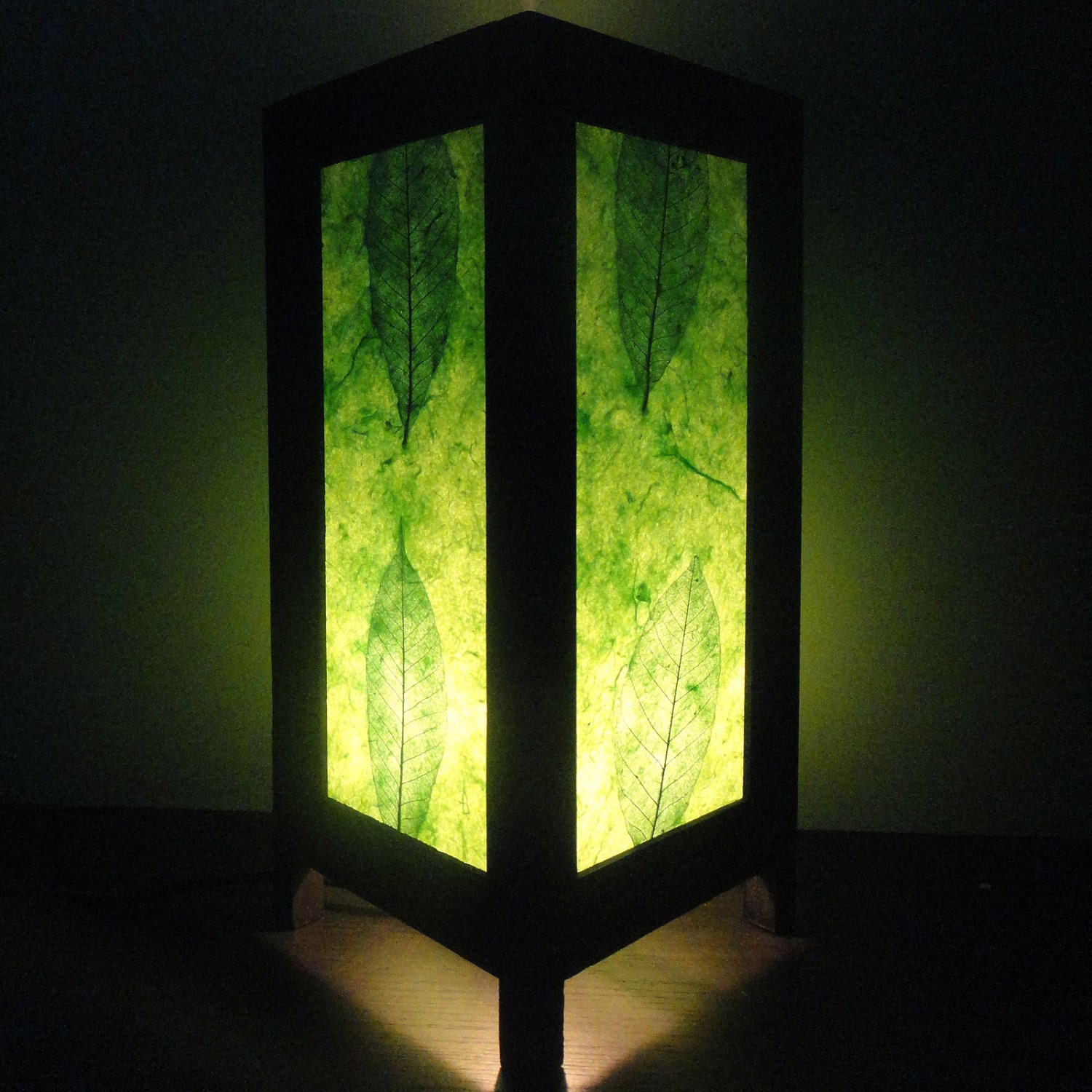 Asian Oriental New Green Leaves Art Bedside Floor or Table Lamp Paper Light Shades Furniture Home Decor