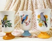 Retro Japanese Bird Motif Cups Set of 3