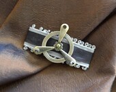 Aviator Hairclip Steampunk Style - 'Flight School for Ladies' with brass propeller and ribbon