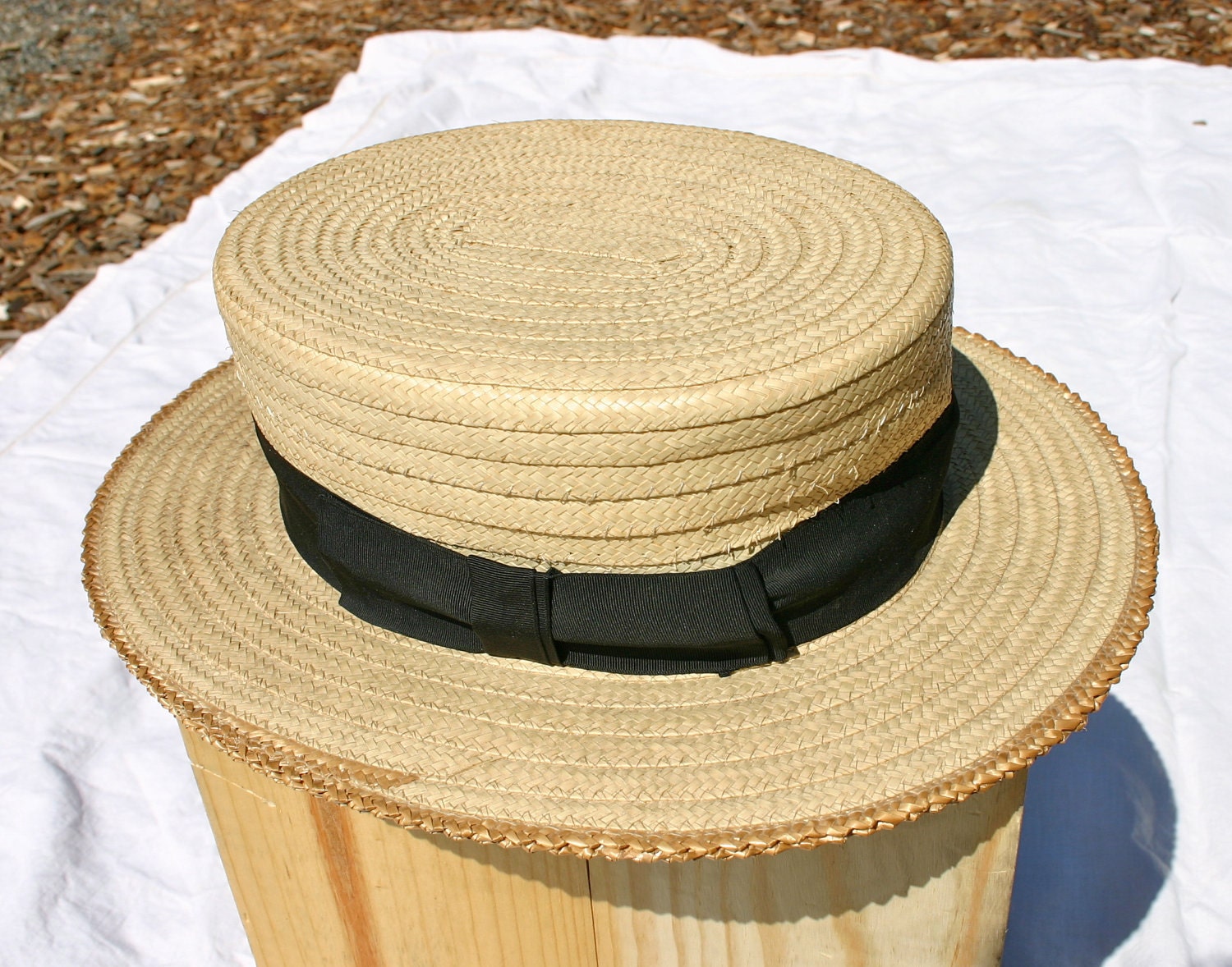 Men's straw boater hat, roaring 20's, AS IS