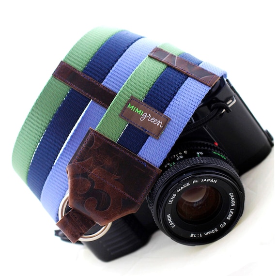 Sage, Navy & Sky Blue Webbing Designer DSLR Camera Strap with Quick Release Buckles
