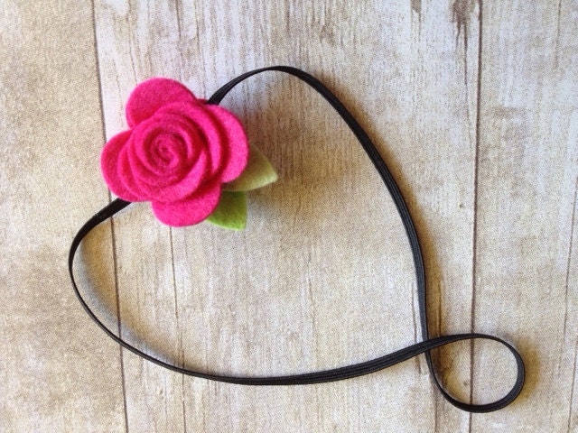 Fuschia pink wool felt rose baby headband