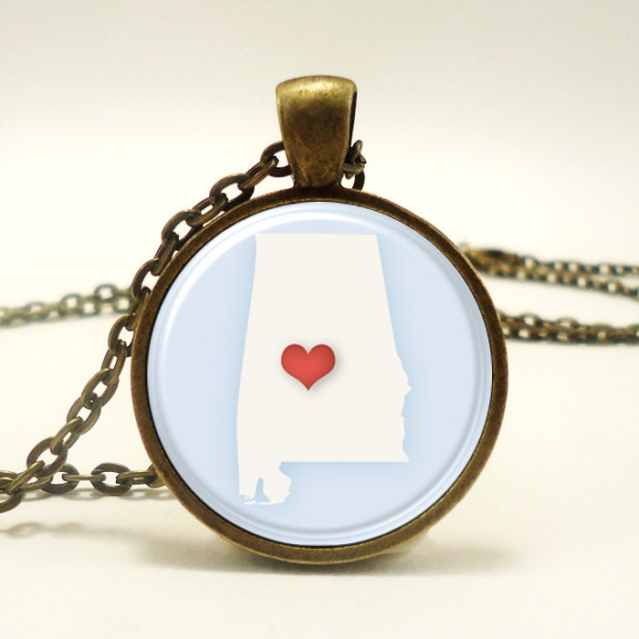 Alabama State Necklace, I Love Alabama Heart Necklace (0563B1IN)