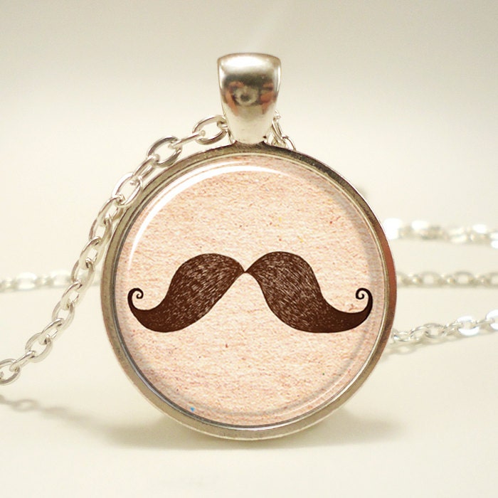 Mustache Necklace, Hipster Jewelry, Silver Plate (0478S1IN)