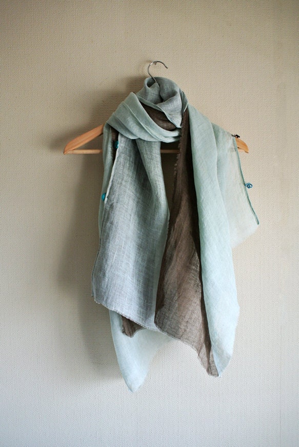100% natural (Indigo/ Crape myrtle) dyed Linen reversible mint chocolate color scarf