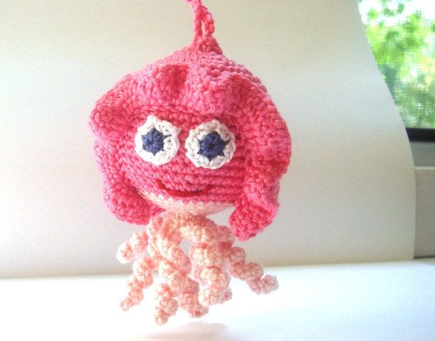 Rattle Pink jellyfish Crochet toy for baby child breastfeeding nursing toy marine animal toy rattle sea ocean coose your color