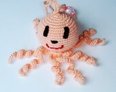 Rattle Peach octopus Baby toy  Crochet animal rattle Sea creature Marine Animal Funny octopus Teether toy